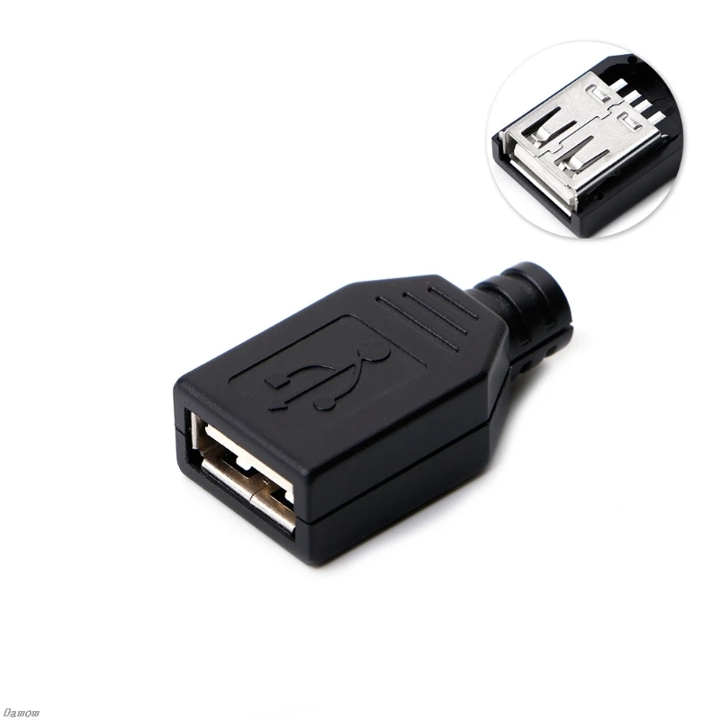 

10 Sets Type A Female USB 4 Pin Plug Socket Jack Connector w/Black Plastic Cover DIY Damom