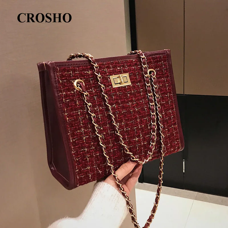 

CROSHO Autumn and Winter New Style Chic Chain Single Shoulder Cross Body Bag Messenger Bags Flap Wool Knitting