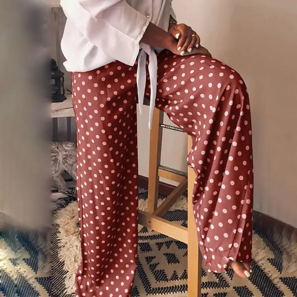 

Dot Pants 2019 Vintage Wide Leg Trousers Sporting Loose Bottom Elastic Waist Bohemia Pants Plain Flared Dots Plus Size Hot PA3