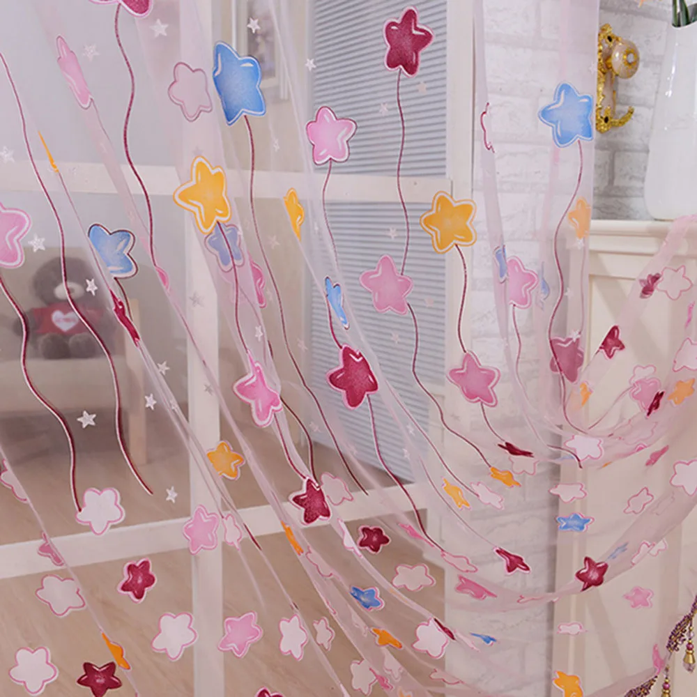

Children bedroom living room kitchen Home TextileLovely Cartoon Star Print Window Curtains Tulle Voile Sheer Curtains for Kids