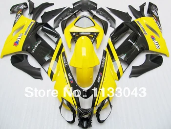 

Fairings Freecustom yellow BLK 100%NEW fairing kit FOR NINJA ZX 6R 636 07 08 ZX-6R 07-08 ZX6R 2007 2008 ZX 6R 07 08 100%NEW fair