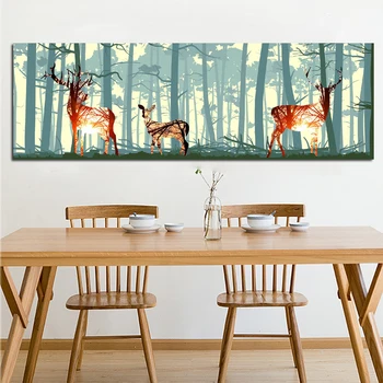 

Abstract Deer Forest Bird Nordic Natural Art Print Picture Scandinavian Canvas Poster Wall Pictures For Living Room Home Decor