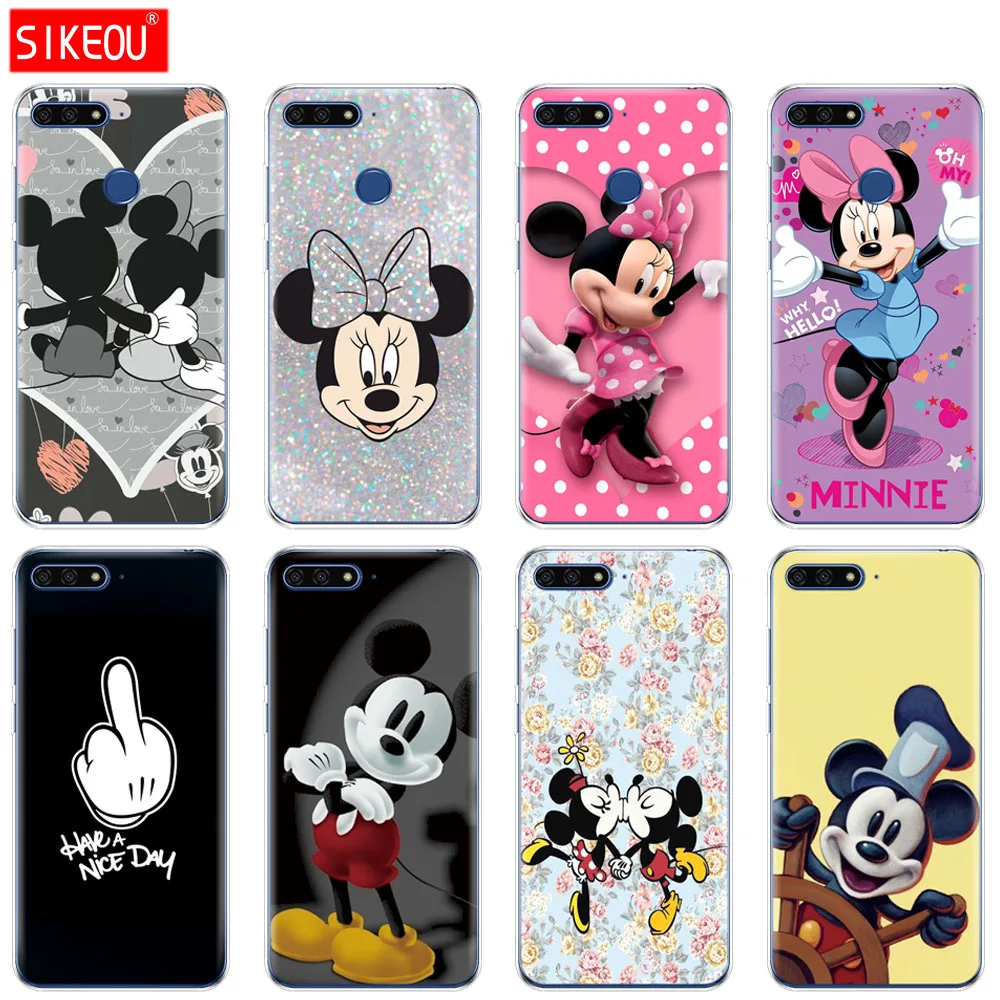 

Silicone Cover Phone Case For Huawei Honor 7A PRO 7C Y5 Y6 Y7 Y9 2017 2018 Prime mickey and minie