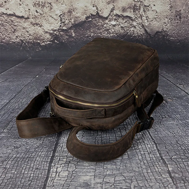 PNDME crazy horse кожаный мужской рюкзак простой ретро открытый водонепроницаемый путешествия большой емкости натуральная кожа ноутбук рюкзак