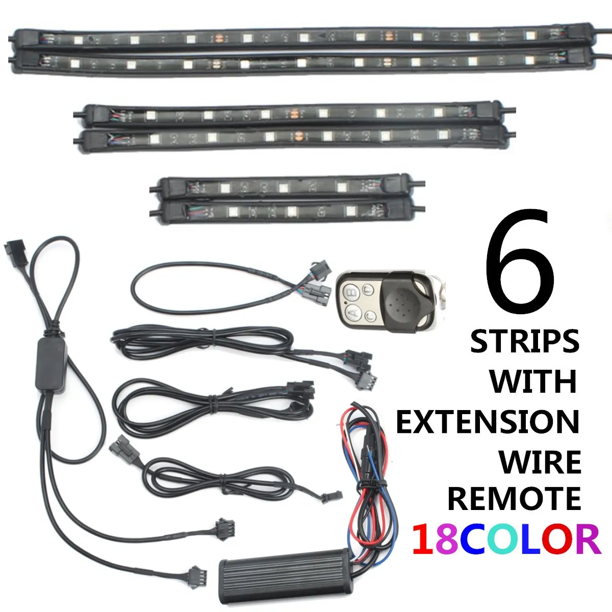 

6Pcs Multi Color Motorcycle LED Neon Flexible Strips Light Kit Remote Controller 18 Colors