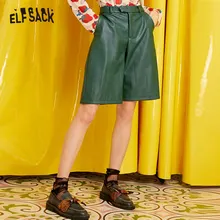 ELFSACK винтажные женские шорты в английском стиле, прямые повседневные шорты со средней талией, осень, Модные Зеленые женские шорты