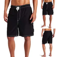 Мужской сплошной цвет Противоугонный карман свободный крой шоу линия эластичный пояс пляжные шорты для серфинга быстросохнущая#3A01