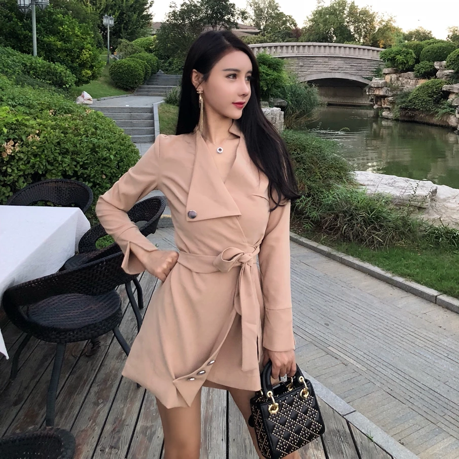 

Autumn Womens Dress High Waist Long Sleeve Solid Dresses Female Fashion Asymmetrical Sashes Mini Party Dress X162