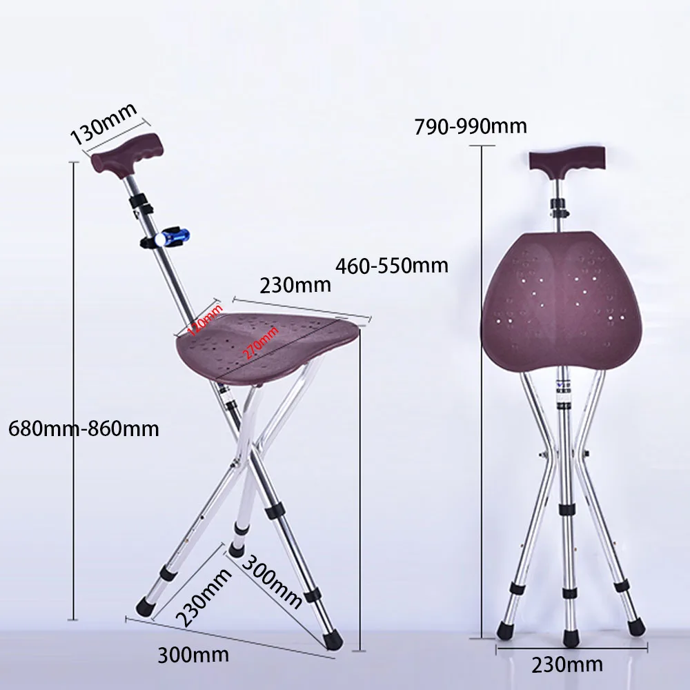 Складное Тростниковое сиденье, Толстый алюминиевый сплав, тростниковый стул, костыль со стулом, 3 ноги, трость, регулируемая походная палка, для пожилых людей с фонариком