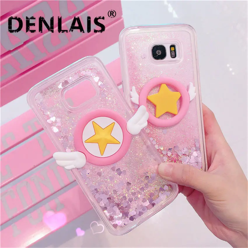 

Cute Pink Love Heart Glitter Cartoon Cases Bling Liquid Quicksand Soft Phone Case For Samsung Galaxy S6 S7 Edge S8 S9 Plus Cover
