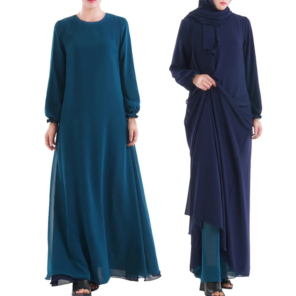 Мусульманская женская одежда с обеих сторон Дубай абайя макси платья мусульманская одежда женское Повседневное платье с длинным рукавом и круглым вырезом a417 - Цвет: NY