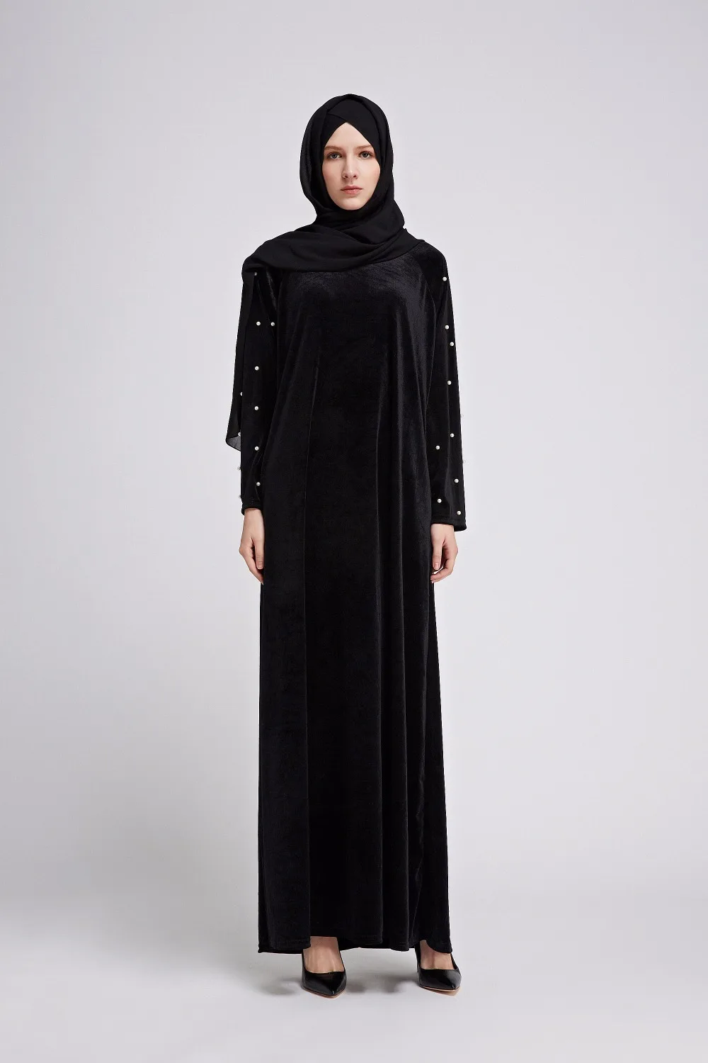Элегантное мусульманское бархатное Макси платье Abaya туника с бисером длинное