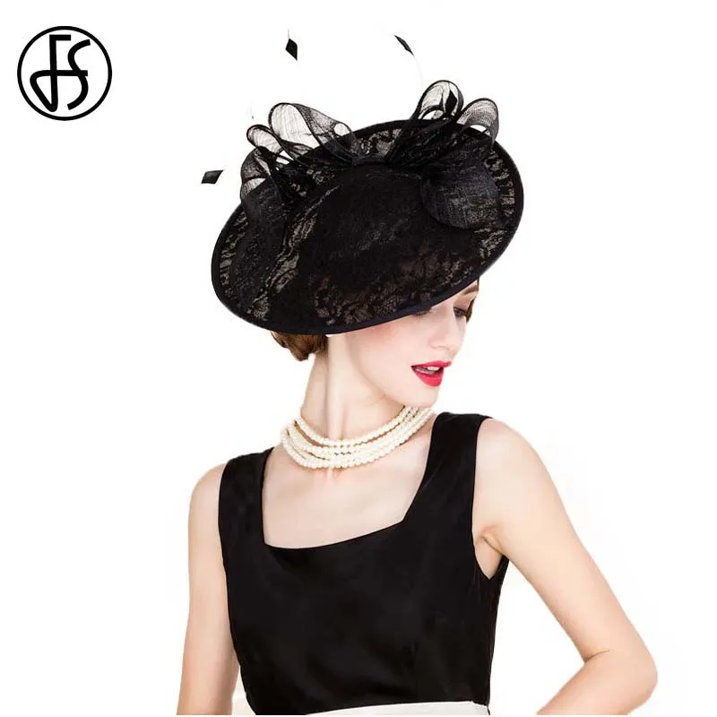 FS Summer Black Wedding Dress Hats Ladies Elegant Formal Evening Linen