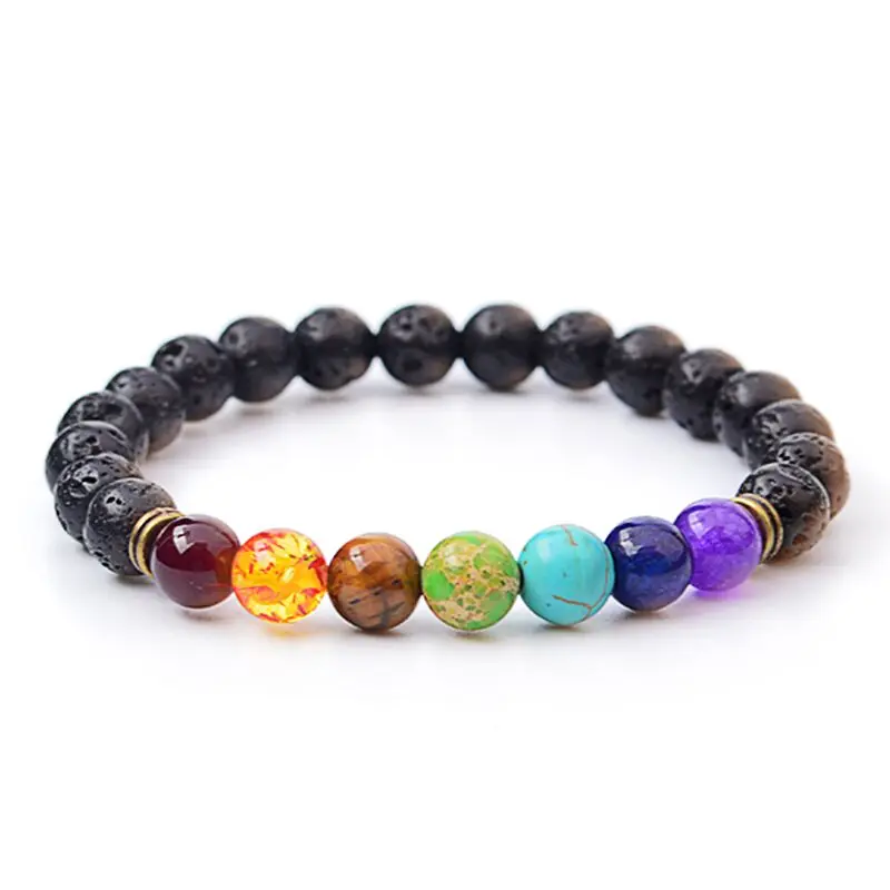 Healing Dowsing Reiki Gem Stone 7 Chakra Matte Agate Stone Lava Stone Bracelet Beads Bracelet Yoga Jewelry For Women Men