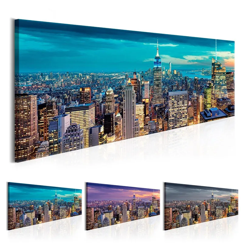 

City Night Scene Canvas Print Sky Clouds Wall Art Modern Home Painting Decor Posters and Prints for Living Room or Office Decor