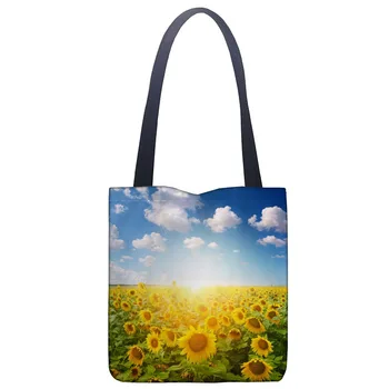 

Custom Sunflower Tote Bag For Women Canvas Fabric Bags Eco Reusable Shopping Bags Traveling Beach Casual Useful Shoulder Bag