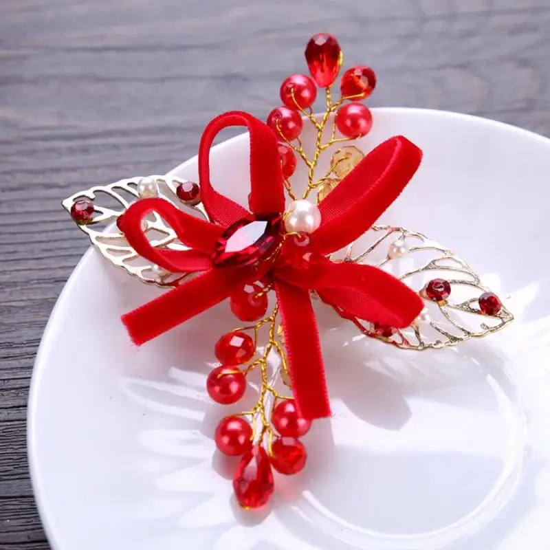 

Red Crystal Leaf Flower Hairpin Women Kids Bride Wedding Bowknot Hair Clips Bridal Tiara Wedding Hair Accessories Hair Jewelry