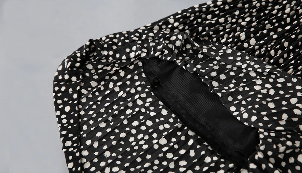 Черный горошек печати плиссированные шифоновая юбка для женщин 2019 летние резинка на талии дамы трапециевидной формы юбки FemmeBeach Saia Миди