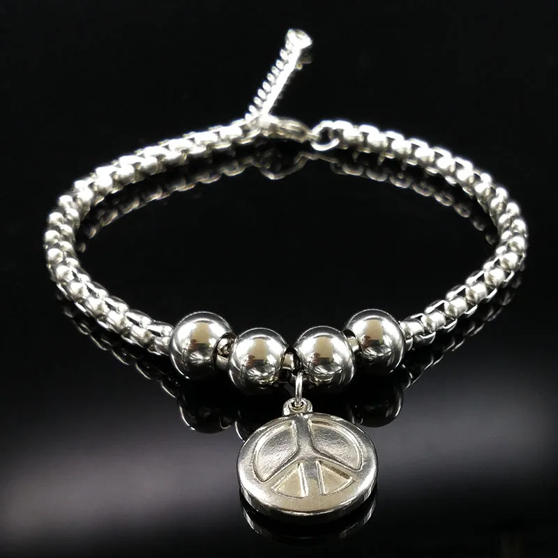 Модный браслет из нержавеющей стали с надписью Peace Sign для женщин круглый серебряный цвет браслет ювелирные изделия pulseiras femininas B61352B