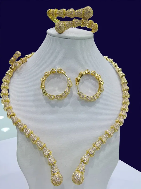 GODKI Трендовое свадебное ожерелье серьги набор для женщин аксессуары Полный кубический циркониевый свадебный Ювелирные наборы pendientes mujer moda - Окраска металла: Gold