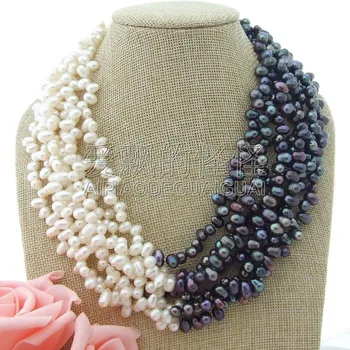 

N082504 7 Strands 18'' Top-drilled White Black Pearl Necklace