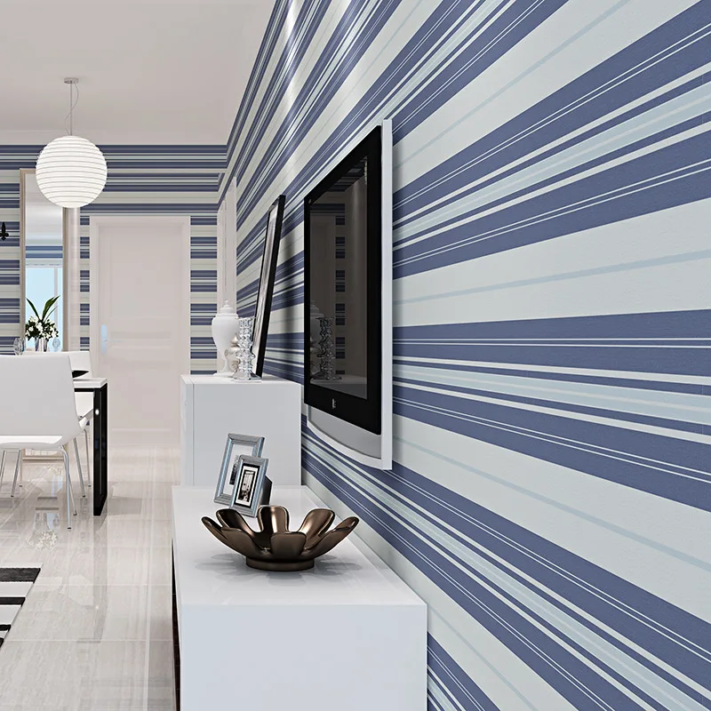 beibehang Blue horizontal and vertical stripes wallpaper simple Mediterranean 3D bedroom living room TV background wall beibehang Blue horizontal and vertical stripes wallpaper simple Mediterranean 3D bedroom living room TV background wall