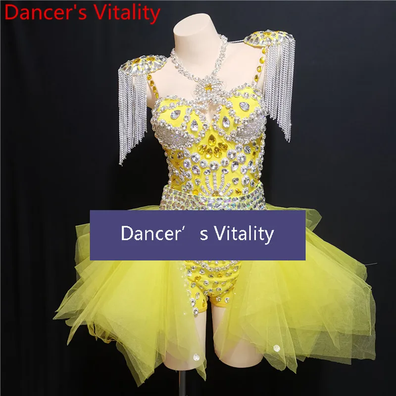Singer Host DJ Rhinestone Slap-up Body Suit Bubble Skirt Stage Wear Adult Evening Dress Pole Jazz DS Dancing Competition Outfits |
