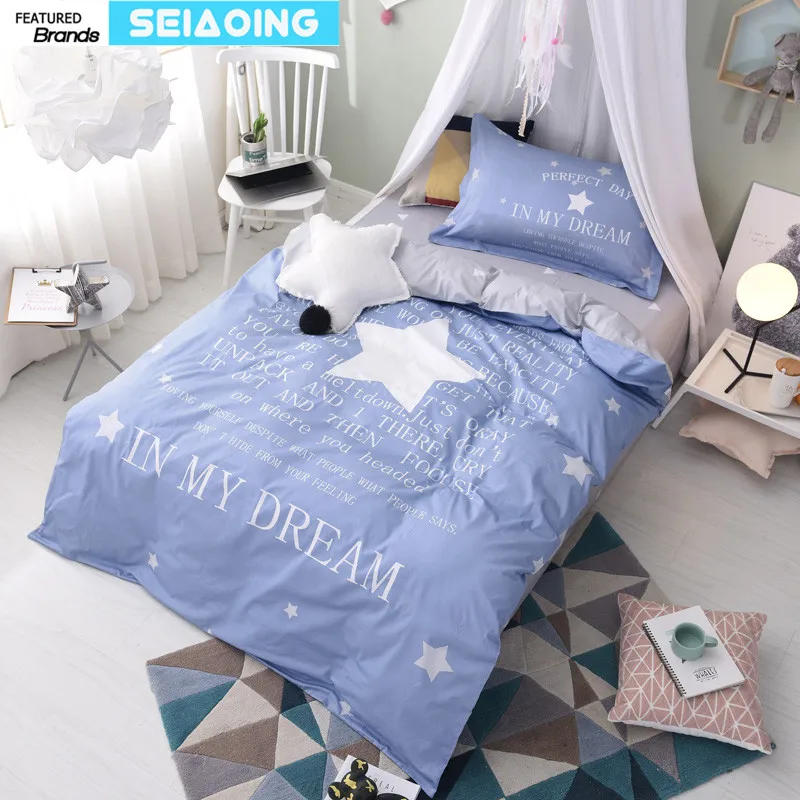 

cartoon duvet cover Children Twin size star bedding set blue grey 100% cotton 3d print bed clothes sheet good dream pillow cases