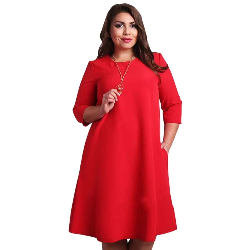 Сексуальное женское платье на каждый день 3/4 рукав вечернее короткое платье плюс размер одежда - Цвет: Красный