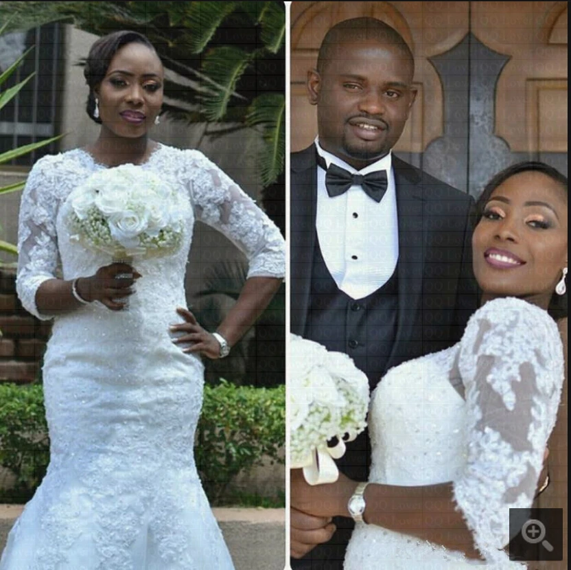 2019 Robe de mariage Latest style African Half Sleeves Mermaid Wedding