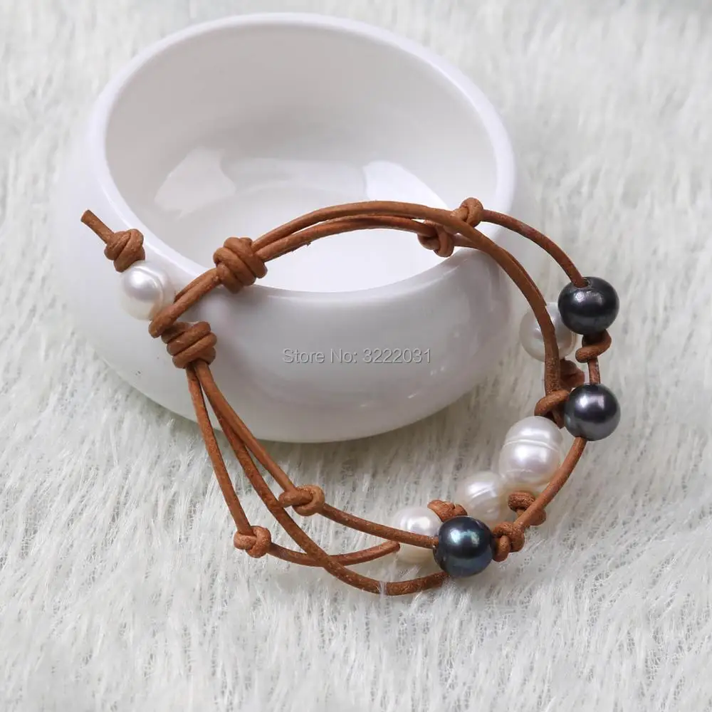 real pearls leather bracelet