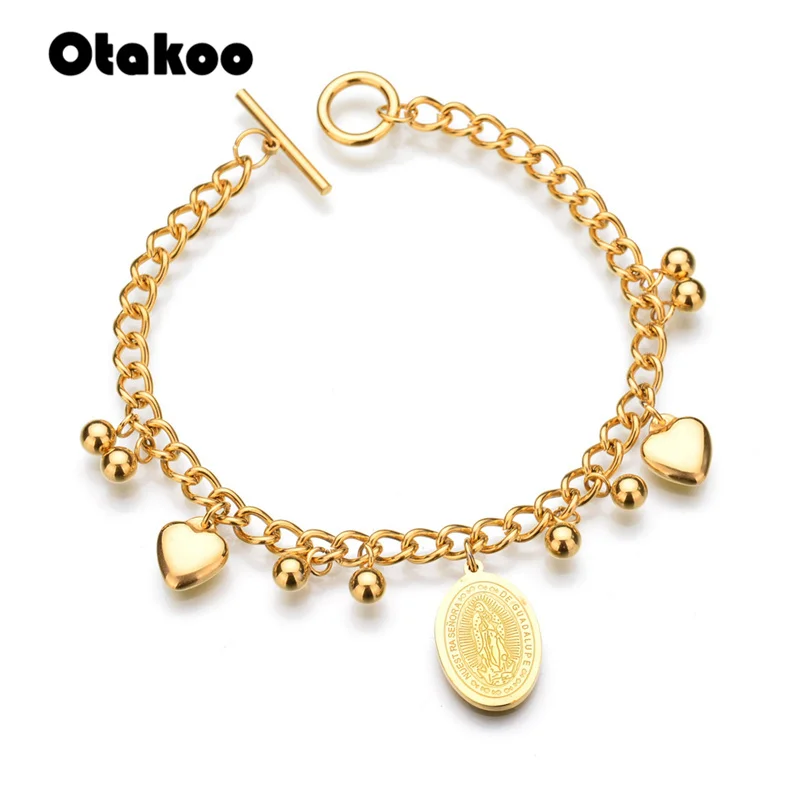 Otakoo религиозная девственница Mary браслет золотого цвета из нержавеющей стали
