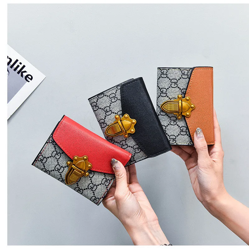 2018 fashion lock wallet women small short purse printing handy wallets