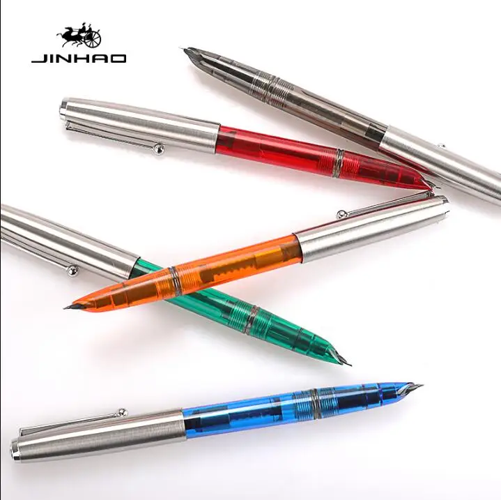 Перьевая ручка Jinhao с капюшоном Перо мм 0,38 мм серебро кепки прозрачный пластик ручки для письма школьные принадлежности 1 шт