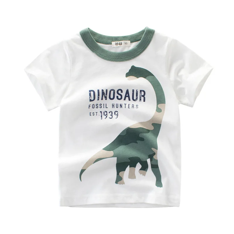 Летние футболки с принтом динозавра для мальчиков, одежда топы с короткими рукавами для детей возрастом от 2 до 8 лет, детские футболки с рисунками г., детский топ, наряд