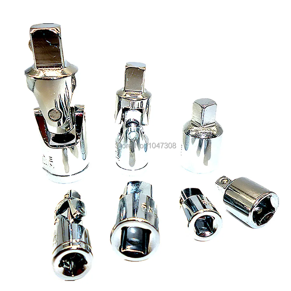 7pc Universal Joint & Reducer Socket Adaptor Set 1/2" 3/8" 1/4" Drive