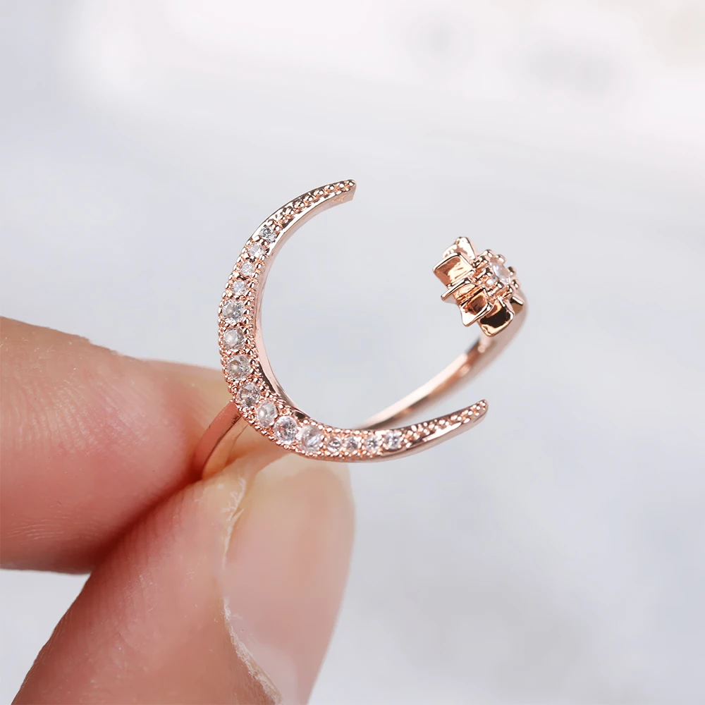 

2019 New Fashion Moon & Star Dazzling Open Finger Ring For Women Girls Jewelry Pure Wedding Engagement Ring Jewelry Gifts