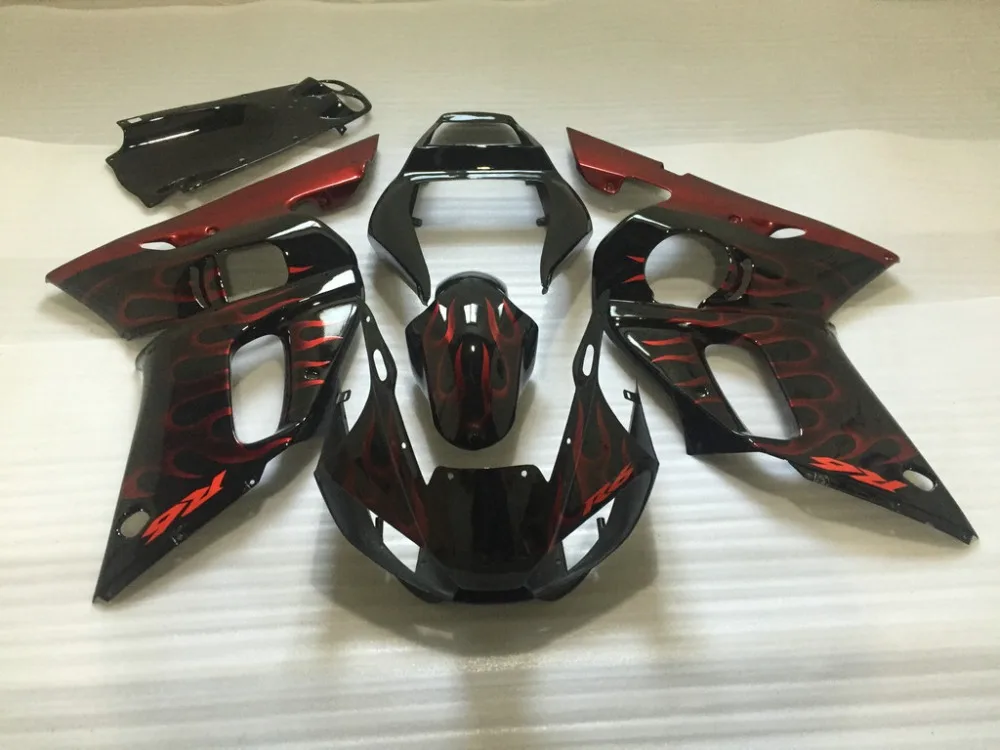 

Motorcycle Fairing Kit for YAMAHA YZFR6 98 99 00 01 02 YZF R6 1998 2000 2002 YZF600 Red flames black Fairings set+7gifts KX05