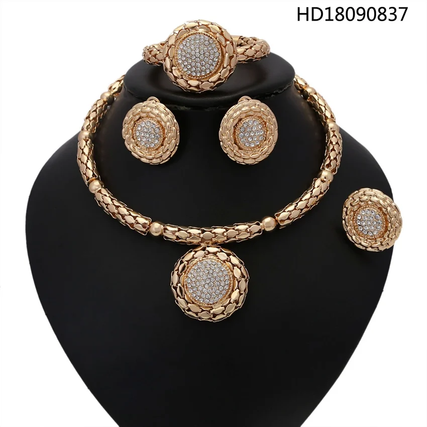

YULAILI Choker Necklace Unique Pendant Gold Color African Jewelry Set for Women Luxury Costume Accessories