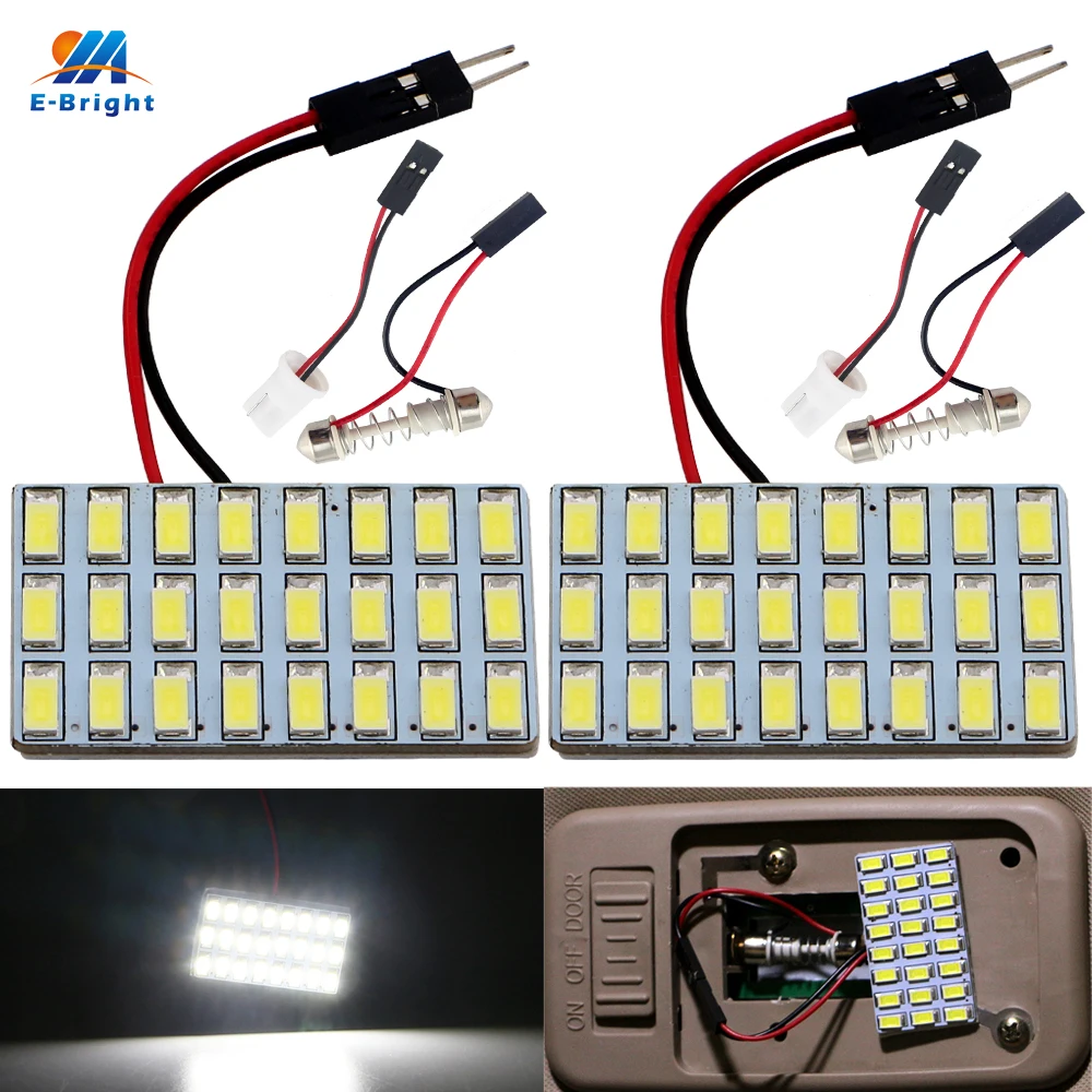 

YM E-Bright 2 PCS LED Panel Light 5730 24 SMD 24 LEDs 12V DC With T10 Festoon Adapters Reading Light Panel Lights White