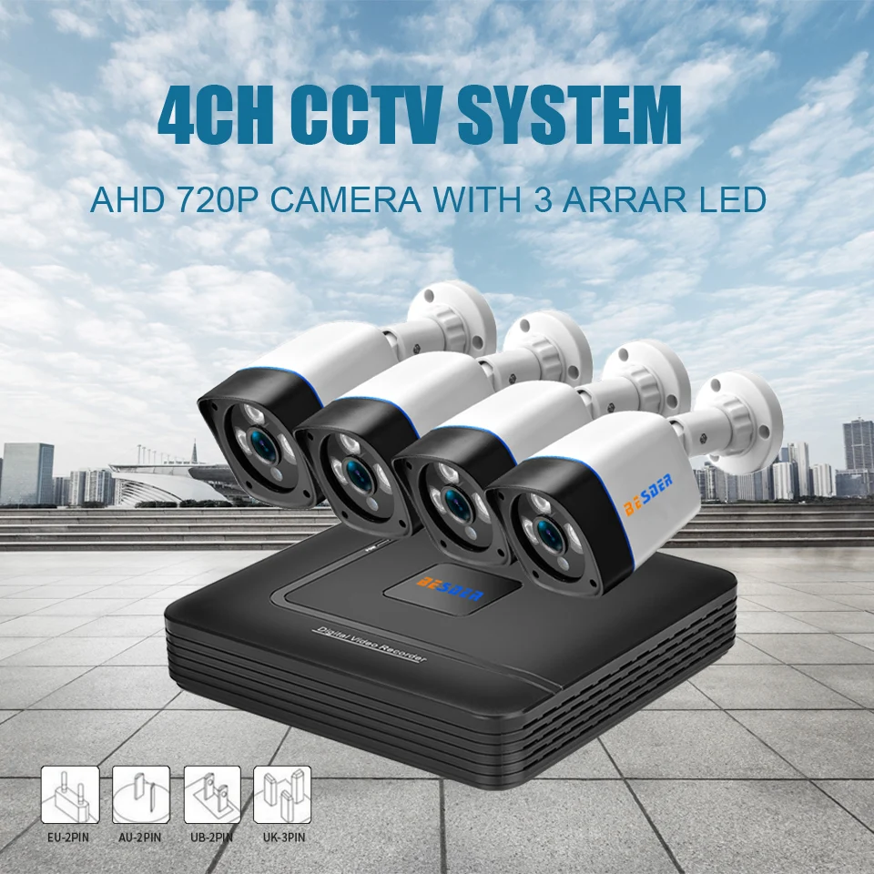 Besder 4ch CCTV Системы HD 720 P AHD CCTV DVR 4 шт. 1.0 Мп ИК Открытый безопасности Камера 1200 ТВЛ камера комплект видеонаблюдения 20 м Кабели