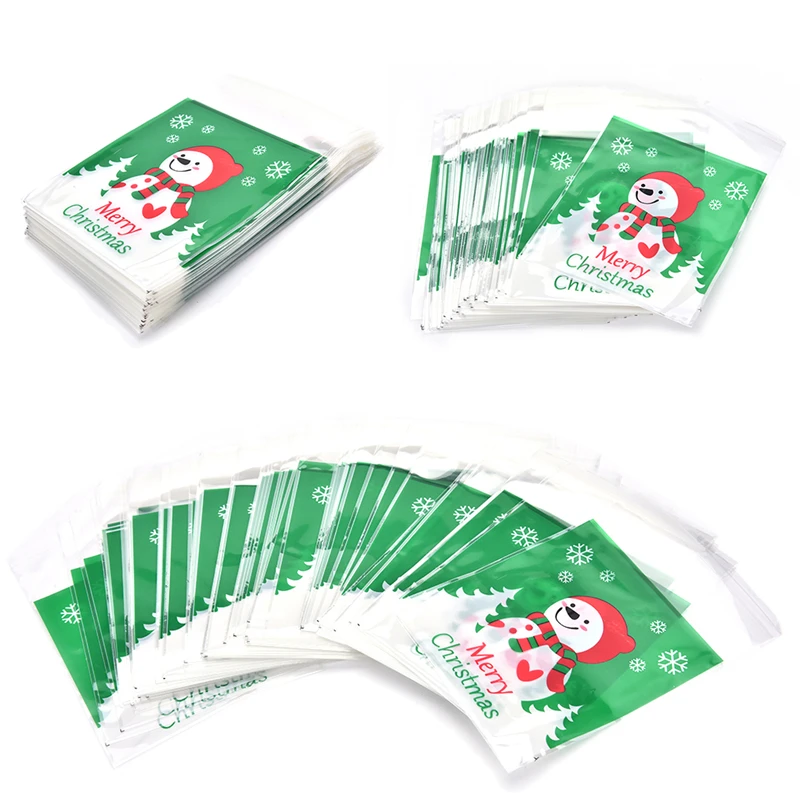 Mini Snowman Food OPP Material Packaging Bags Cookie Candy Self-adhesive Biscuits Cake Plastic Bag Xmas Party Decor 100Pcs