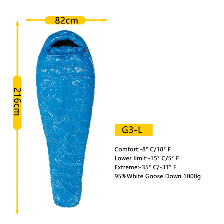 AEGISMAX G серия белый гусиный пух мумия кемпинг спальный мешок Сверхлегкий дефлектор Дизайн Открытый походный нейлоновый спальный мешок - Цвет: G3-L-Blue