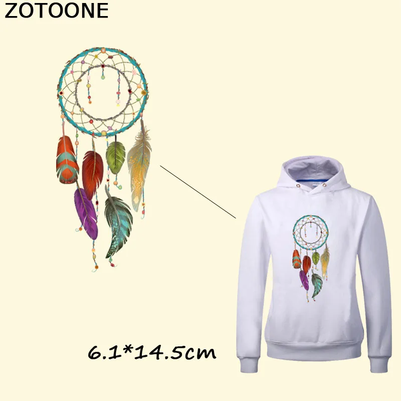 

ZOTOONE Colorful Feather Dreamcatcher Heat Transfers Cheap Cartoon Clothes Stickers Iron On Embroidery Patch For Clothing DIY D