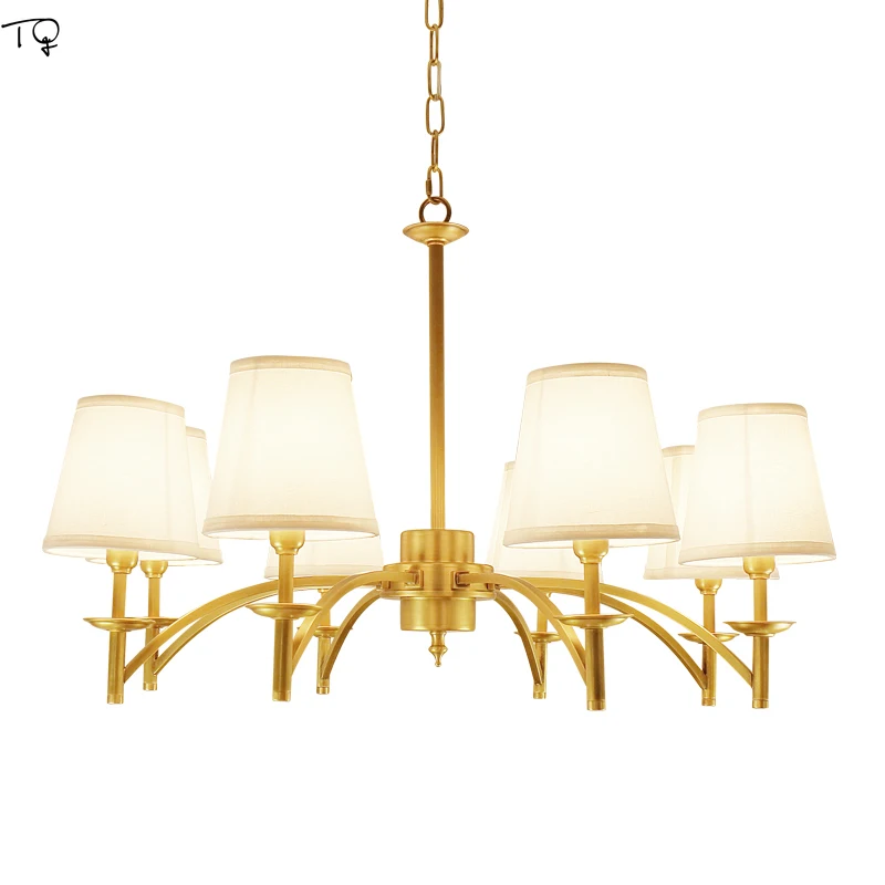 

American Rural Chandelier Lustre Polished Copper E14 LED Light Fixture Modern Simple Living Dining Room Bedroom Decoration Lamp