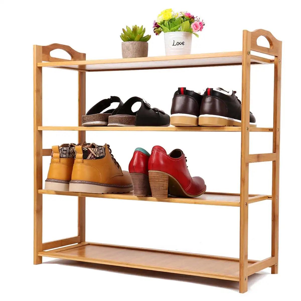 

4 Layer Bamboo Wood Shoe Cabinets Universal Storage Rack Shoe Shelf Storage Organizer Plant Stand Home Storage Shelf Organizer