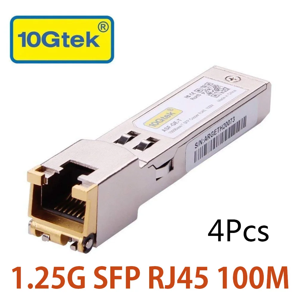 4 шт 1,25 Gb 100 M SFP RJ45 для GLC-T/SFP-GE-T 1000Base-T Gigabit RJ-45 Медь трансивер sfp-модуля, CAT5e Медь