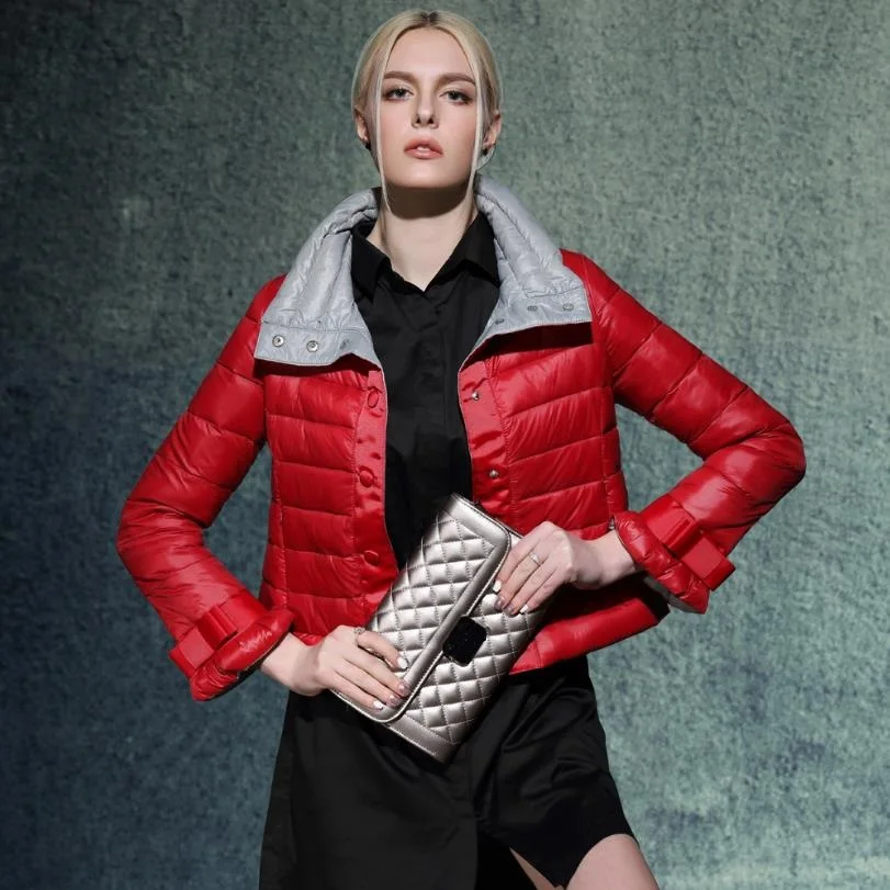 

90% white duck down 2019 autumn and winter slim short down jacket women new fashion hit-color stand collar down jacket coat w843