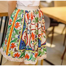 Новинка года; Летняя женская юбка в европейском и американском стиле с принтом; Милая плиссированная юбка с плотной талией