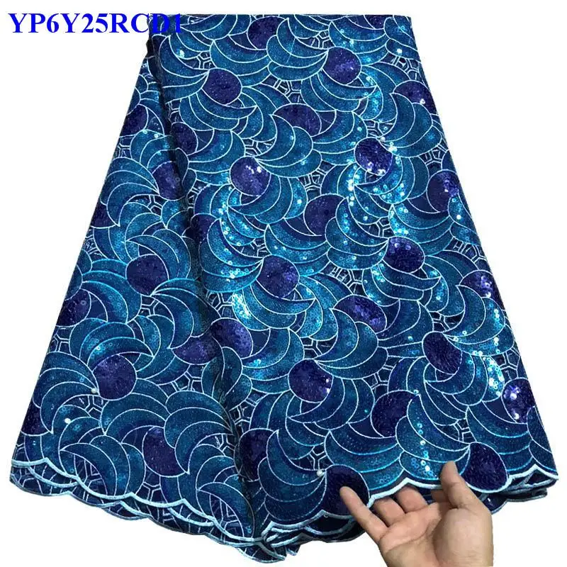 Fashion Sky Blue embroidered sequins French Organza Lace Fabric High Quality African Tulle Material For Party dress YED00 | Дом и сад